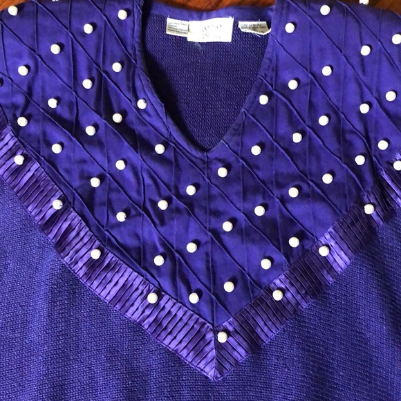 Halloween 80s-Vintage Purple Beaded Sweater with Shoulder Pads 👻 - Picture 3 of 3
